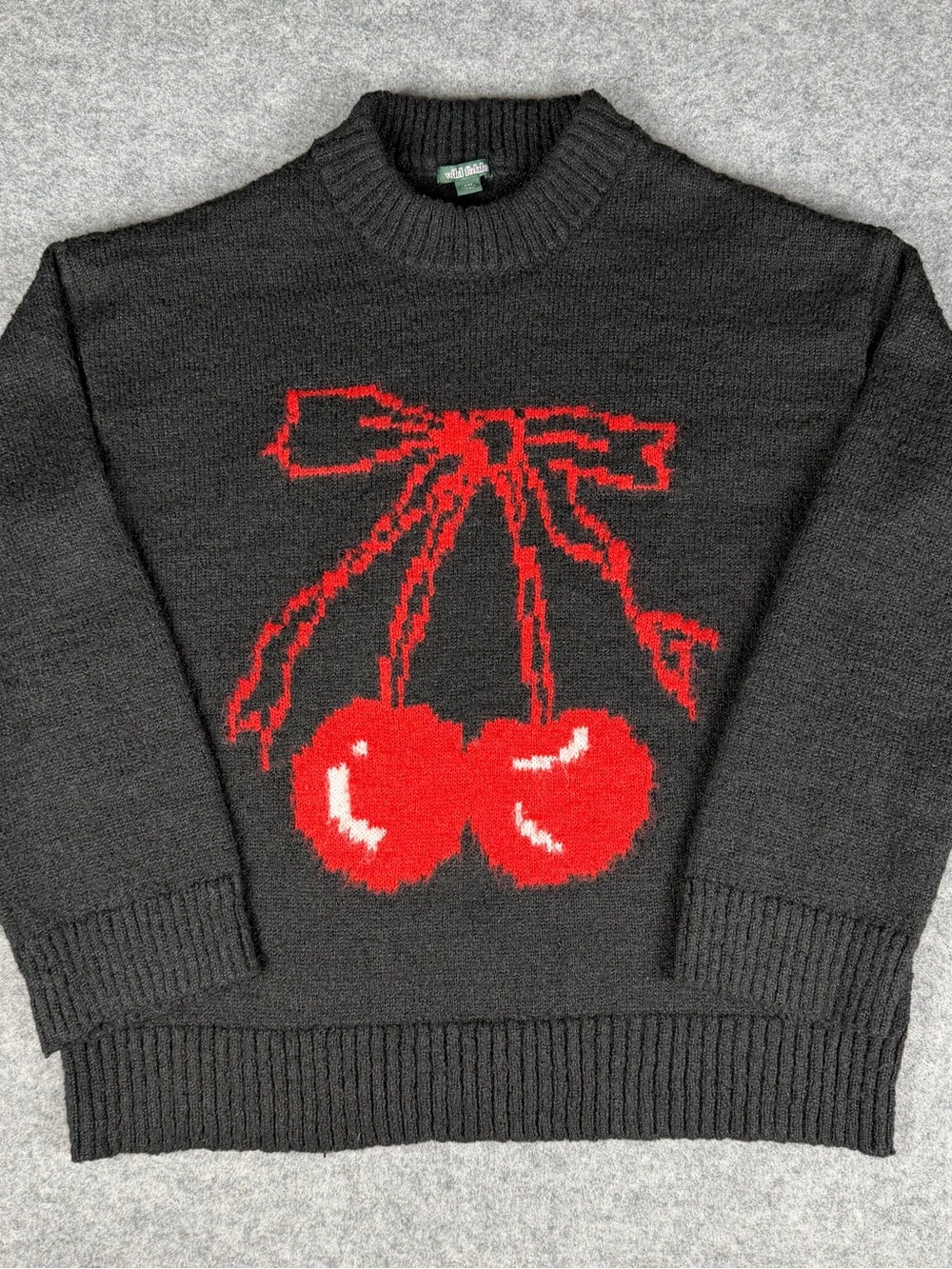 Wild Fable Black Cherry Bow Oversized Knit Sweater XXS Coquette Aesthetic